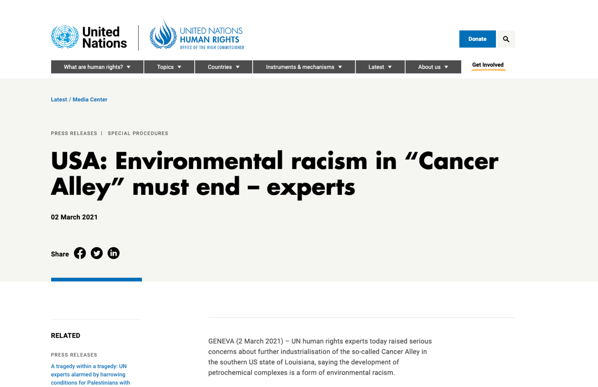 CIEL Supports the UN’s Statement Denouncing Environmental Racism in Cancer Alley, and Calling for an End to Petrochemical Expansion