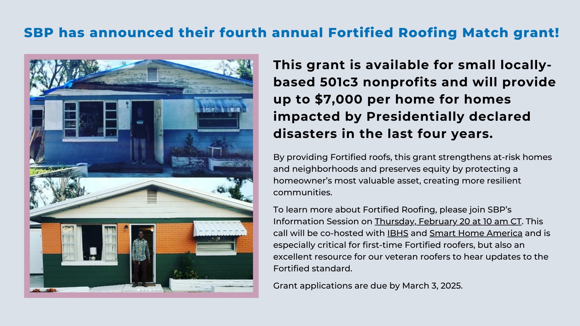 SBP Fortified Roofing Matching Grant Information Session